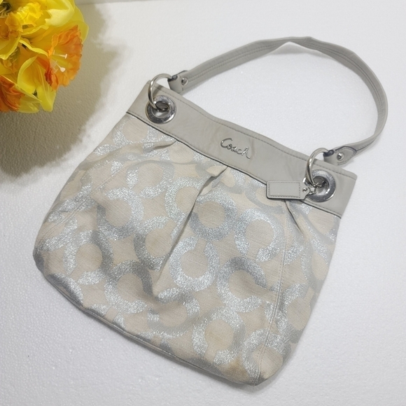 COACH WOMEN SIGNATURE HANDBAG SILVER/GRAY - Picture 1 of 10